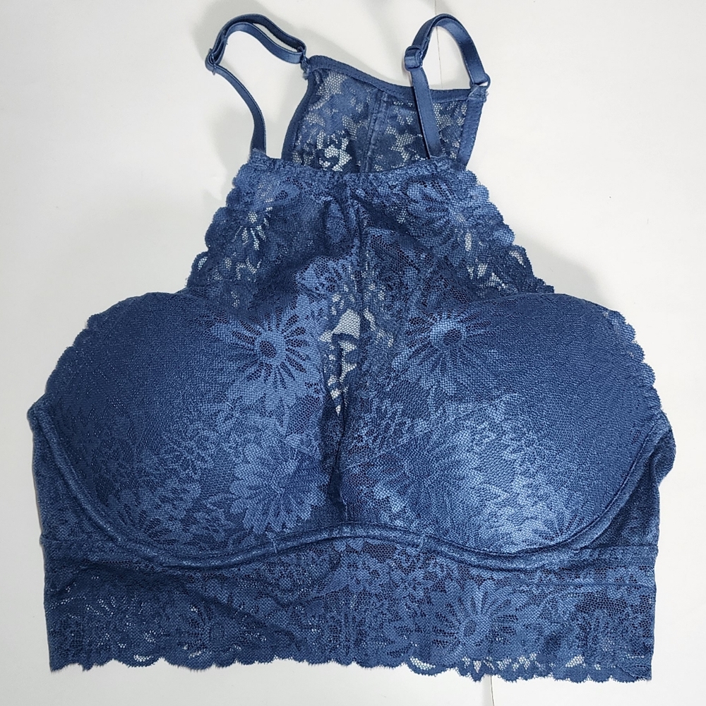 Pink Victoria Secret  Blue Lace Halter Bralette / S